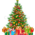 decorated christmas tree wirh presents isolated