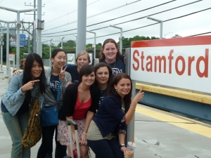 Train station in Stamford....everyone is excited...