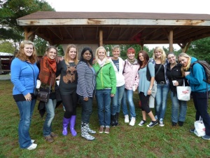 left to right: Katrine from Denmark, Janika from Germany, Ashleigh from the UK, Candice from South Africa, Theresa from Austria, Heike, the community counselor from Boston, Jane from Germany, Anita from Germany, Sabine from Austria, Aurelie from France and Karoline from Germany