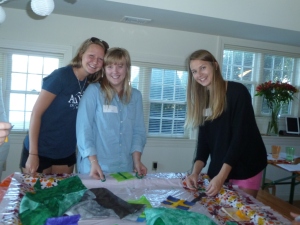 Victoria, Lovisa and Caroline from Sweden working on the art project together