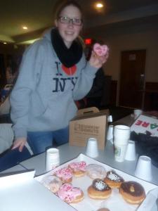 Judith enjoyed the doughnuts during break times indoors