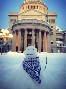 Sheri from Germany did this snowman in Boston downtown