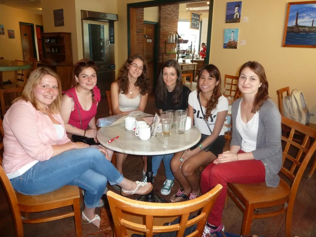 From left: Emily from the UK, Pia from Chile, Janika and Rebekka from Germany, Aom from Thailand and Kate from Austria