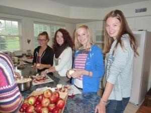 Jessica W, Ramona, Rebecca and Anna R from Germany busy peeling apples
