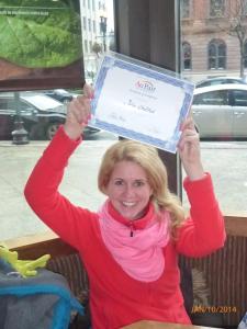 Julia received her education certificate for completion of her 12 credits as an Educare aupair