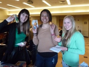 Diana from Spain , Luz from Colombia with Angelique from Germany taking a break with a snack