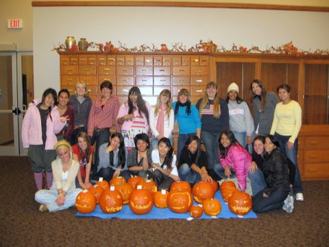 A "first" for many au pairs-they had never carved a pumpkin in their home country