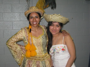 Two Bolivian au pairs in their folkloric dance costumes  