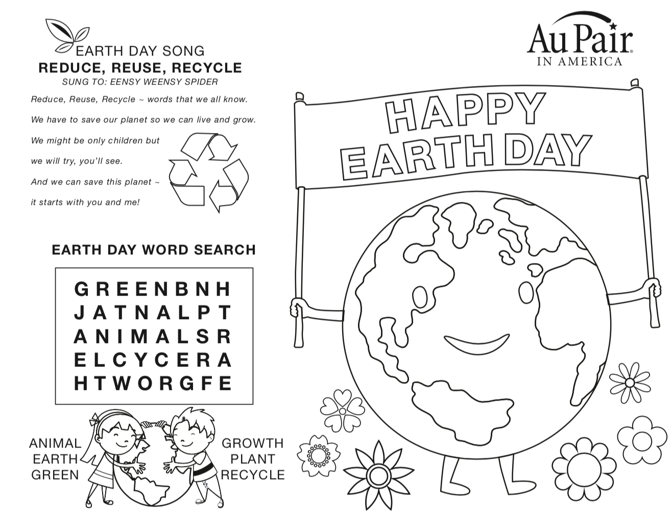 Earth Day Coloring Book Page | Au Pair in America
