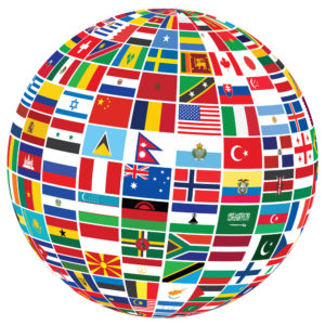 A globe made up of flags from around the world