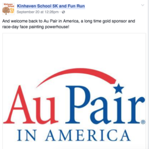 Au Pair in America is a long-time gold sponsor of Kinhaven School 5K and Fun Run