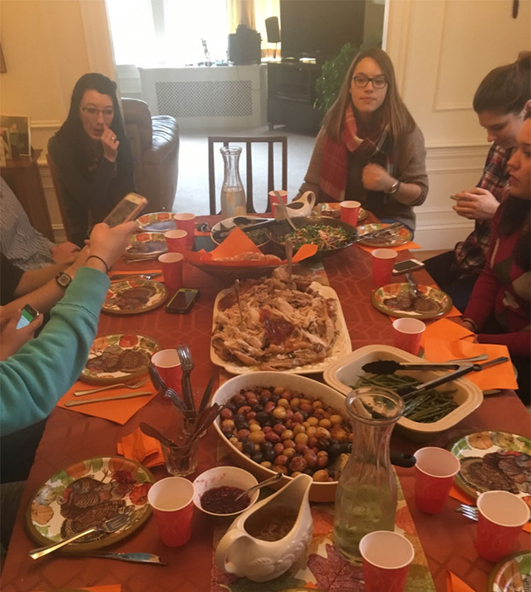 Au pairs enjoy Thanksgiving dinner