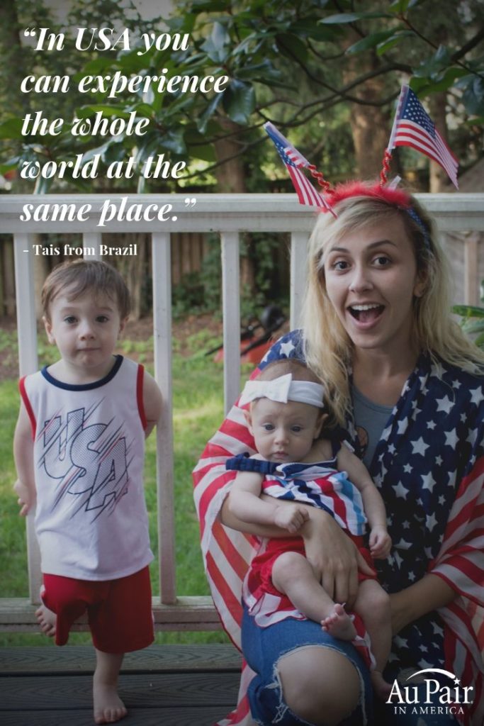 Au pair and her host children celebrating Fourth of July in the United States | Au Pair in America