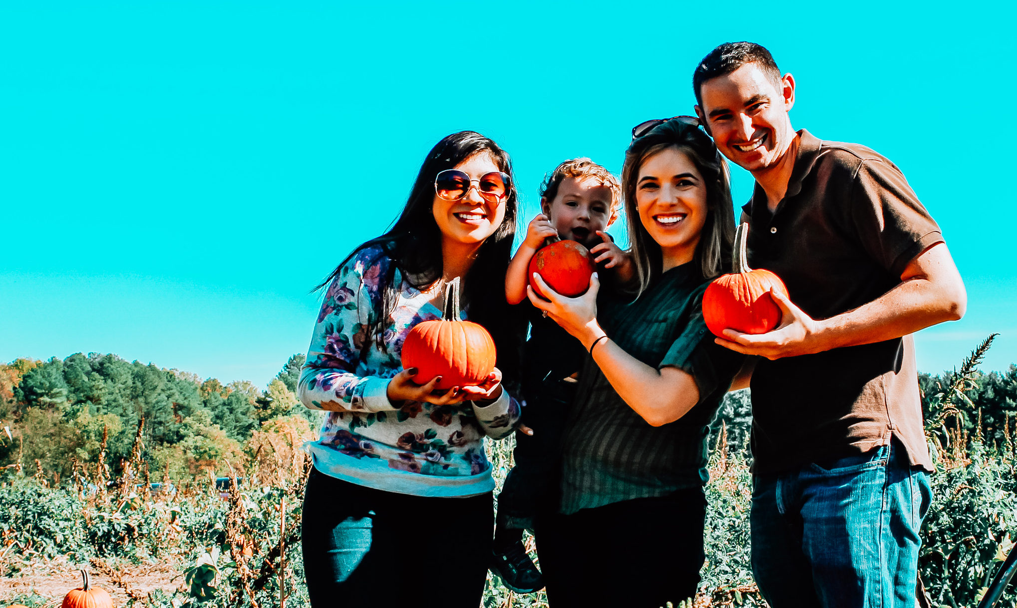 Host family with au pair at pumpkin patch