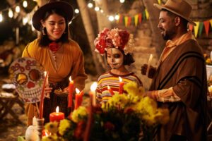 dia de los muertos family celebrating