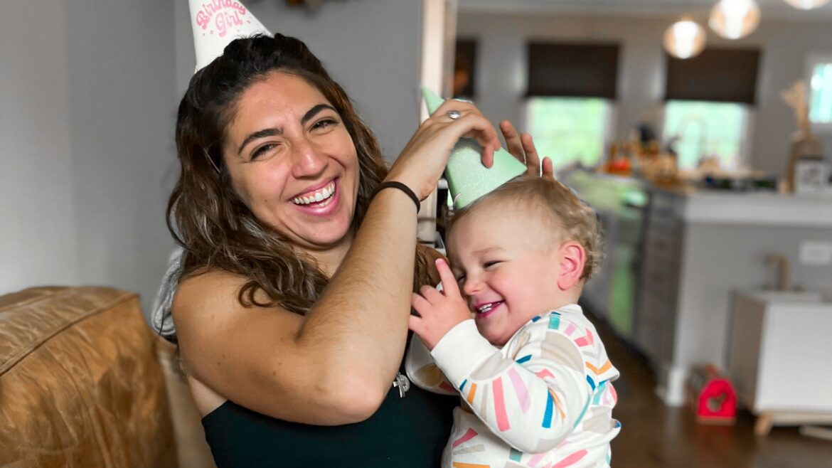 au pair from argentina with host child in birthday hats