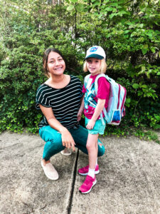 au pair with child going to school