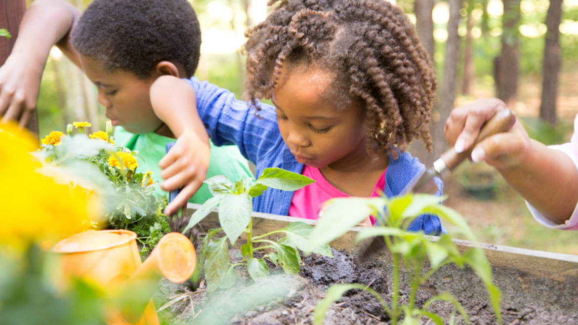 Children gardening outside