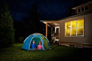 a backyard campout during summertime