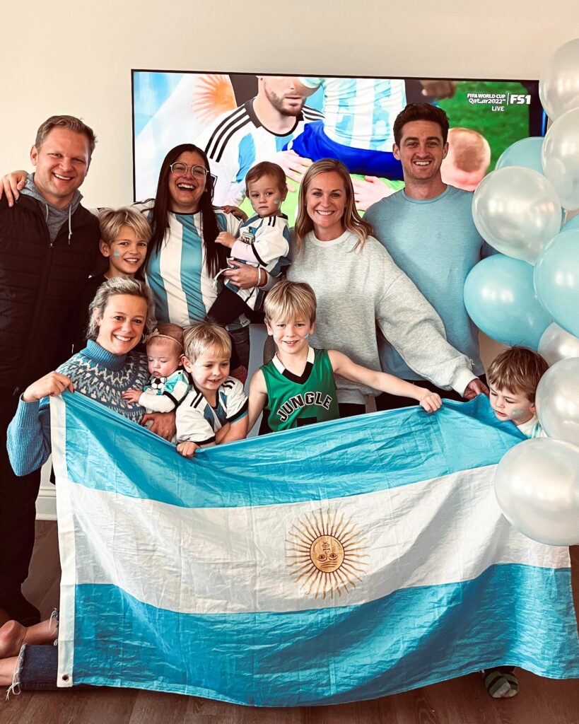 au pair from argentina with host family in indiana, usa celebrating the world cup soccer game