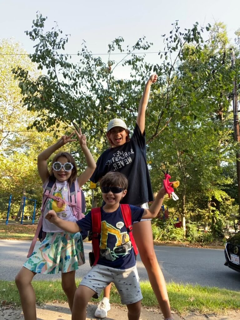 Au pair and host children getting ready for school