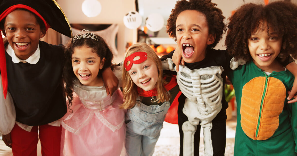 Kids in Halloween costumes on Halloween