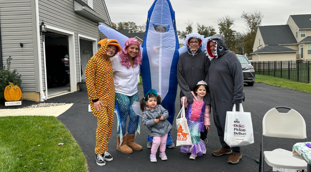 Family and au pair during halloween