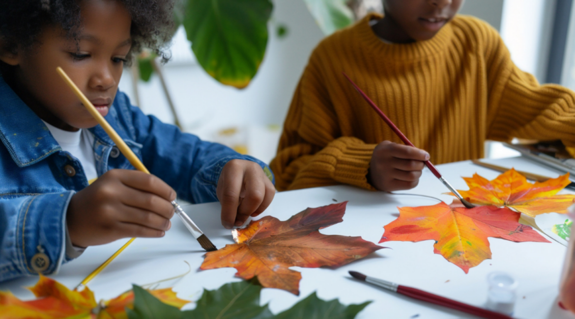 Kids crafting during the fall
